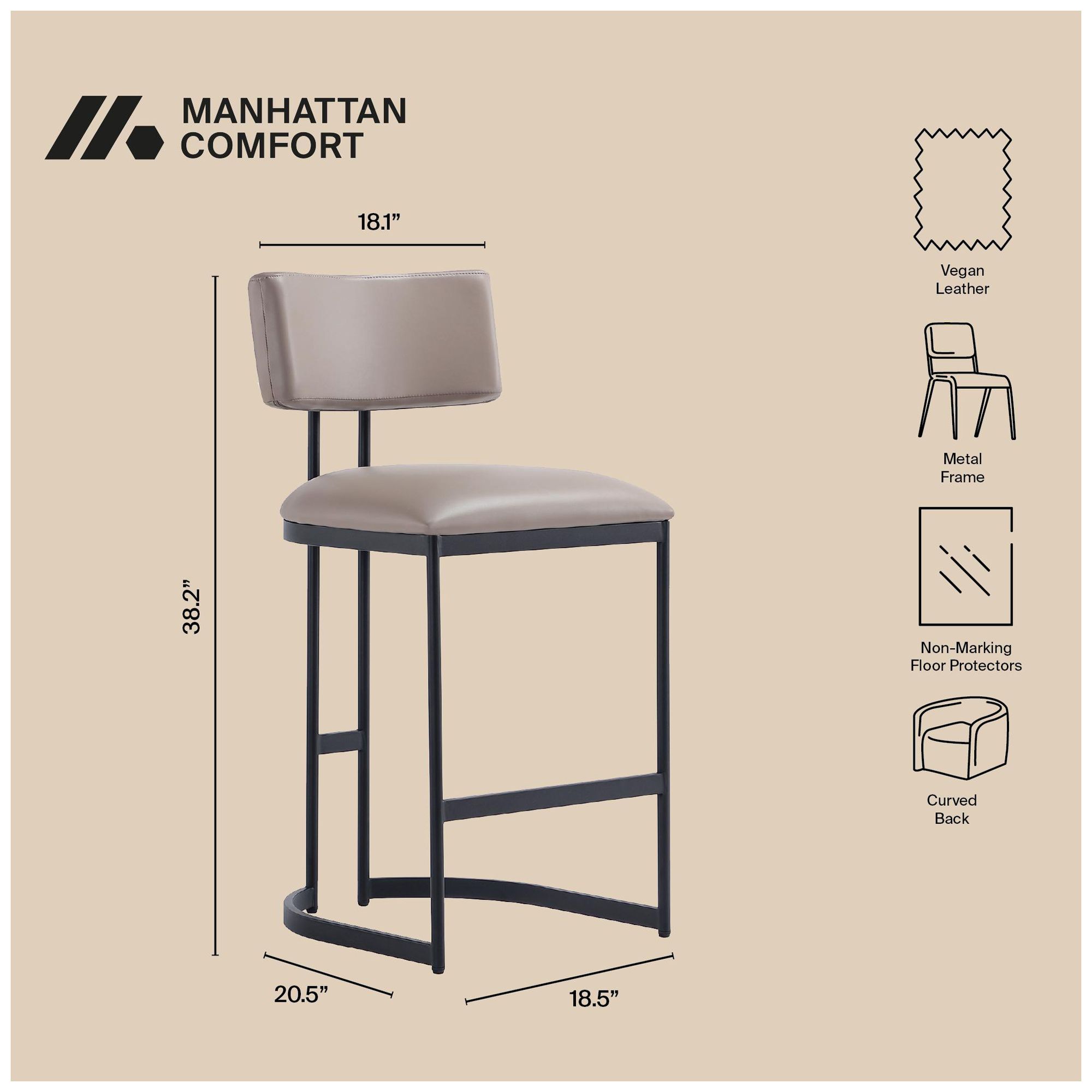 Image 5 Juno Contemporary Modern Vegan Leather Metal Counter Stool in Taupe more views