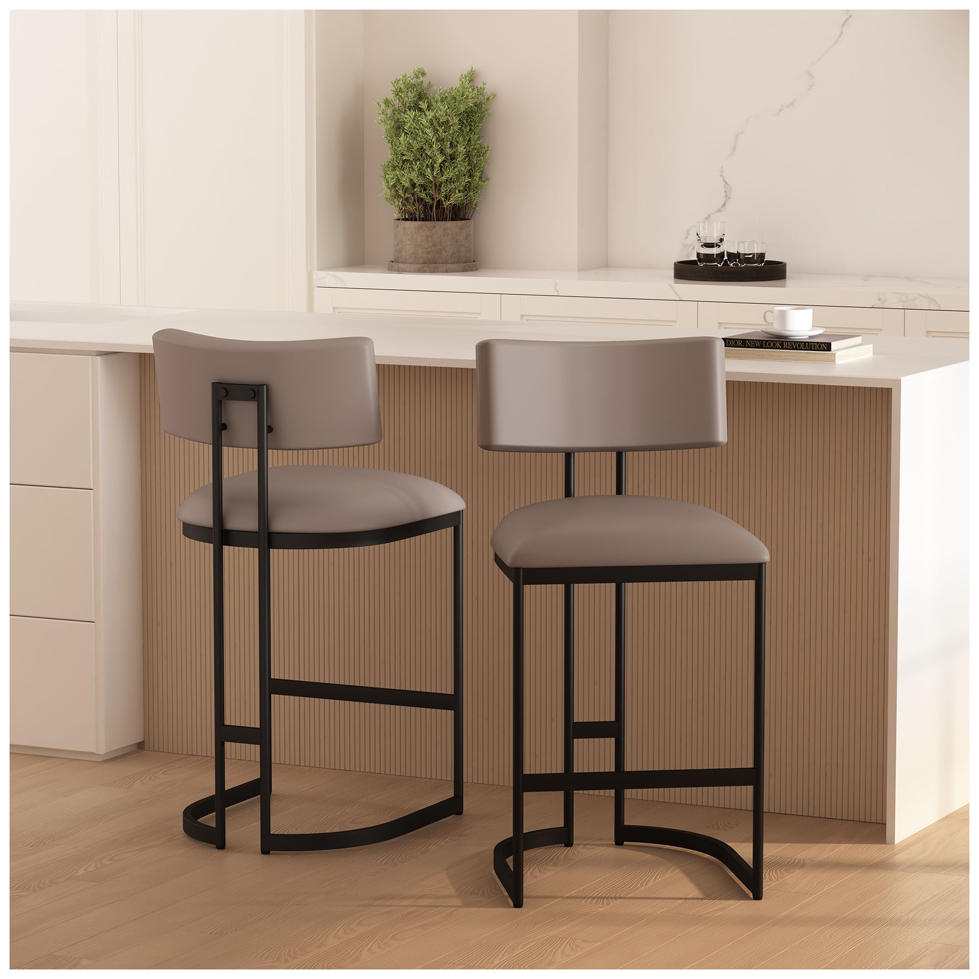 Juno Contemporary Modern Vegan Leather Metal Counter Stool in Taupe