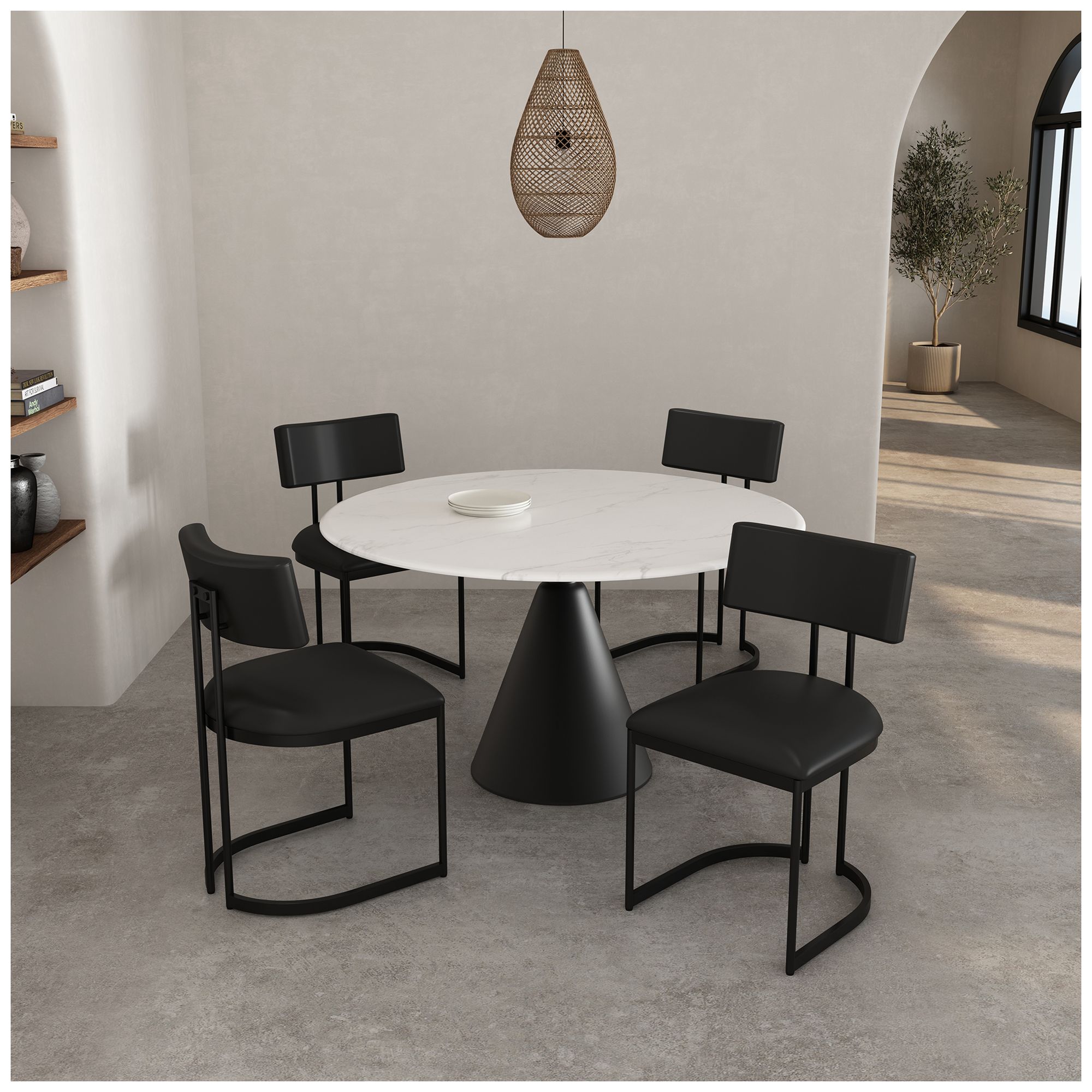 Juno Contemporary Modern Vegan Leather Metal Side Chair in Black