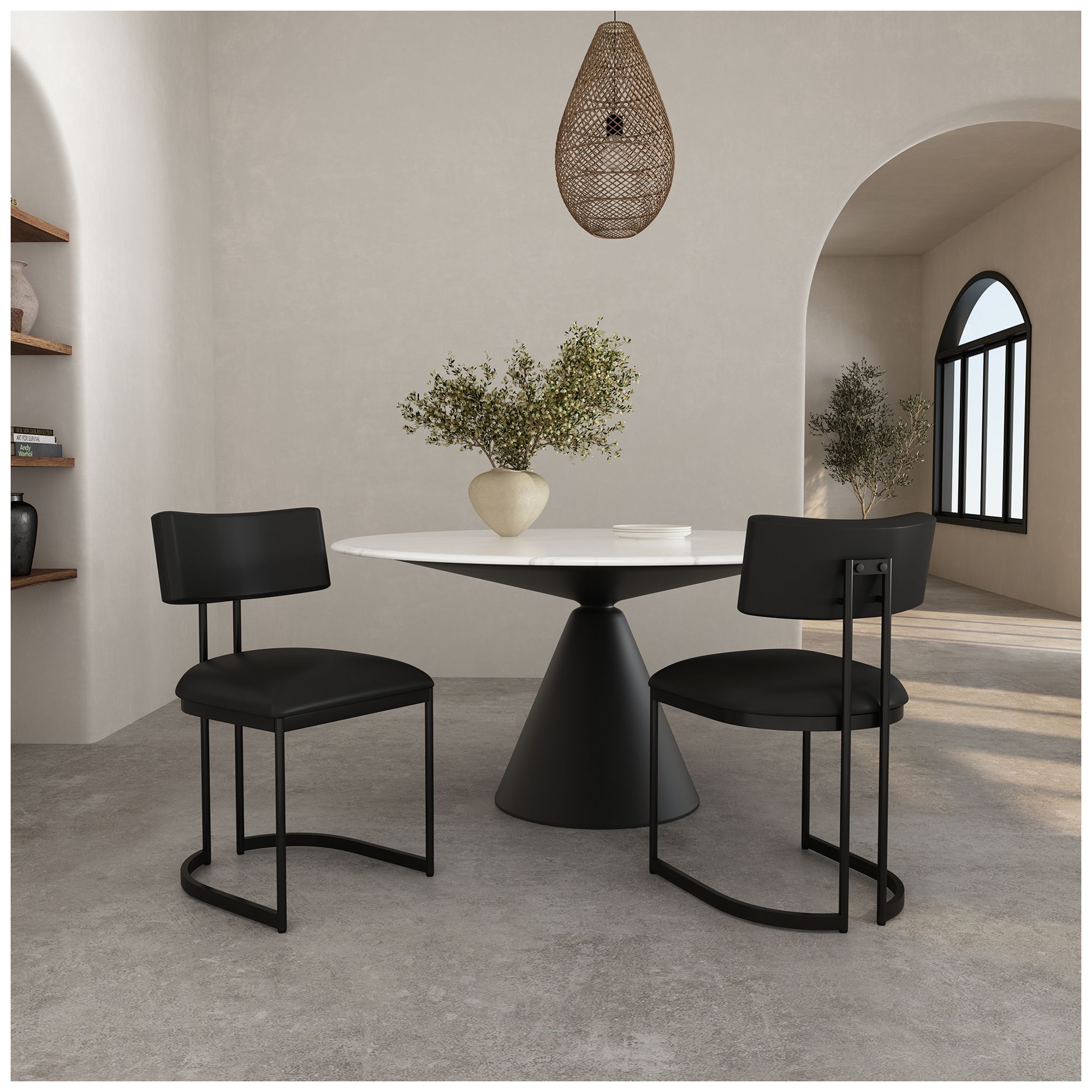 Image 3 Juno Contemporary Modern Vegan Leather Metal Side Chair in Black more views