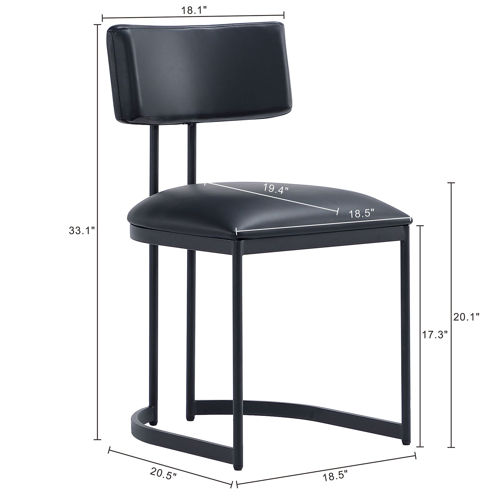 Image 4 Juno Contemporary Modern Vegan Leather Metal Side Chair in Black more views