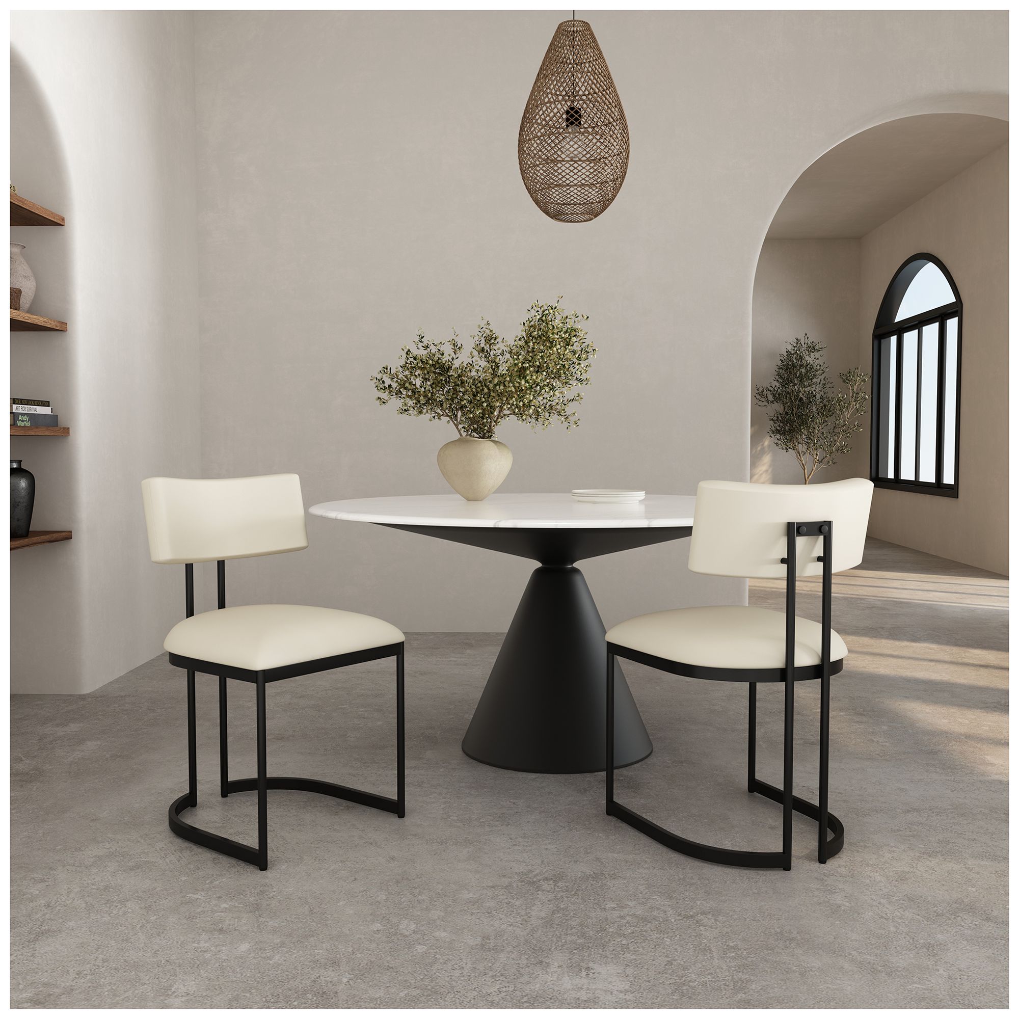 Image 3 Juno Contemporary Modern Vegan Leather Metal Side Chair in Cream more views