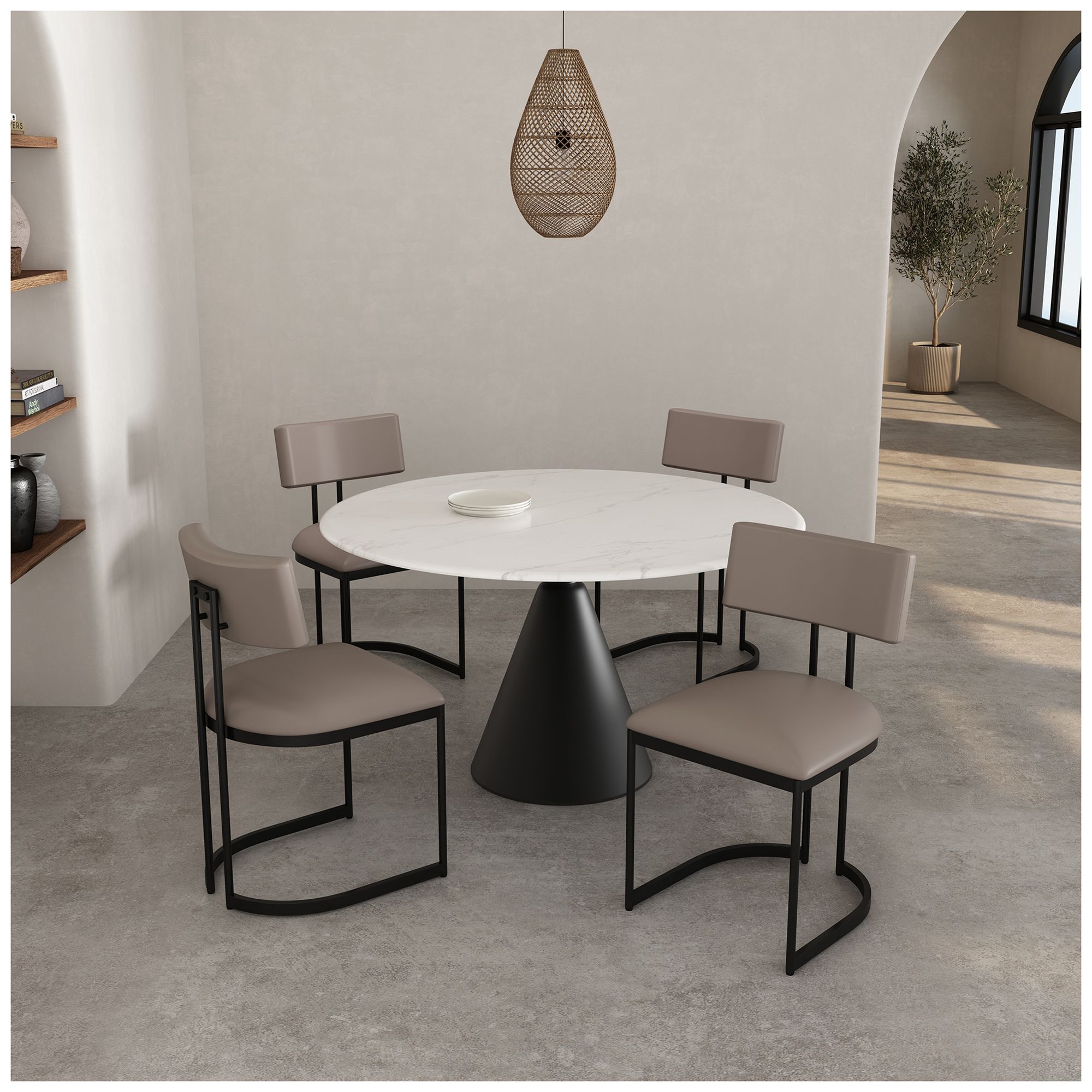 Juno Contemporary Modern Vegan Leather Metal Side Chair in Taupe