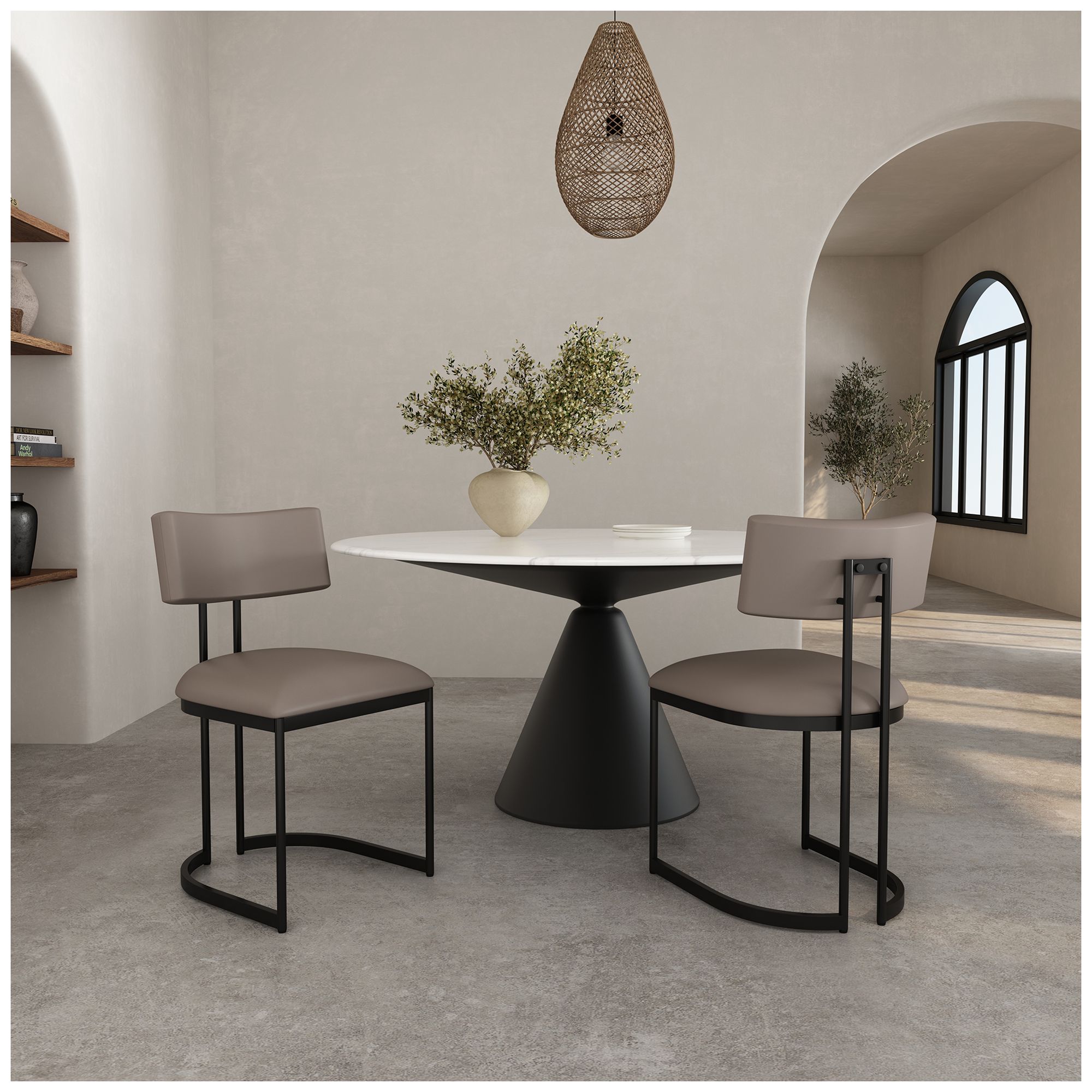 Image 3 Juno Contemporary Modern Vegan Leather Metal Side Chair in Taupe more views