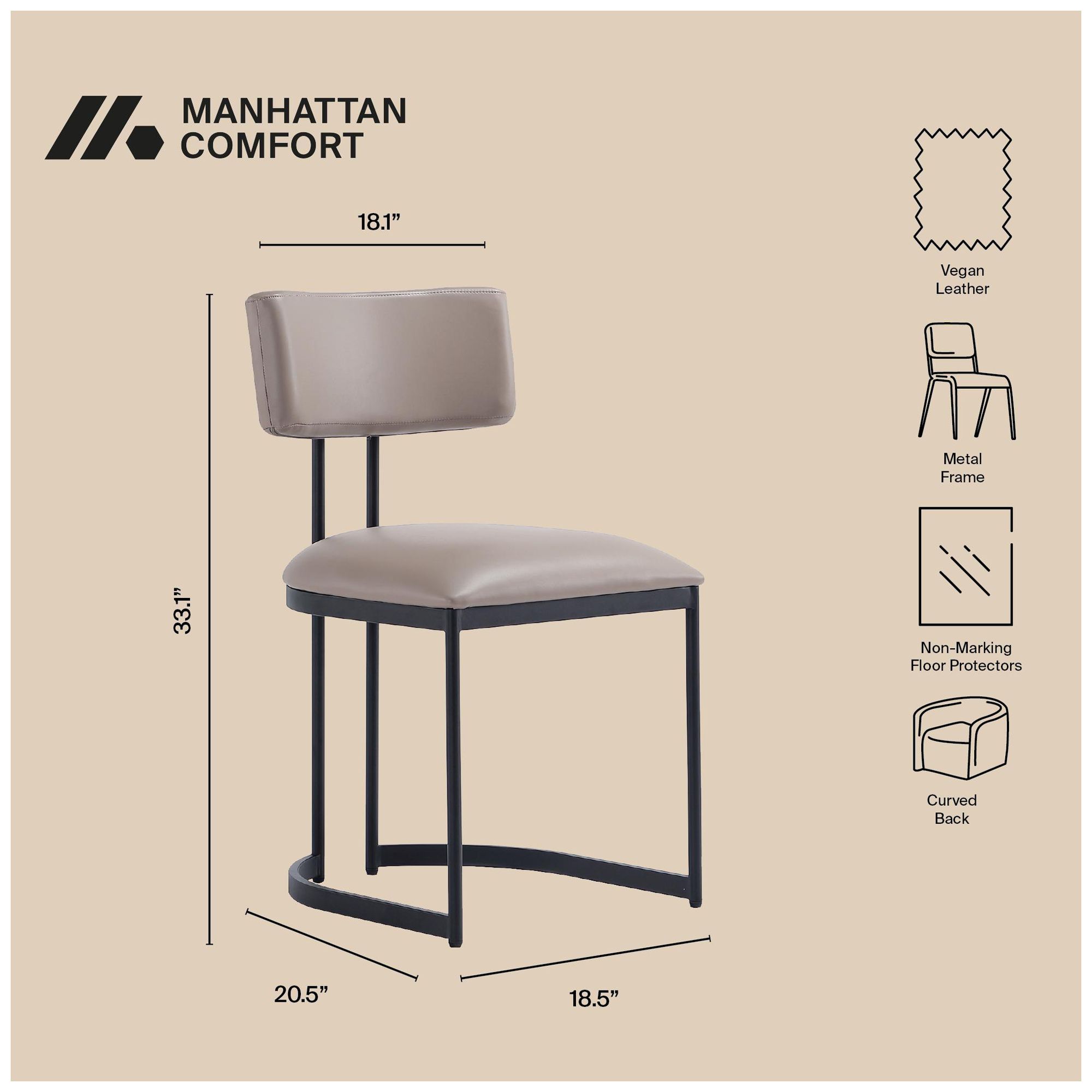 Image 5 Juno Contemporary Modern Vegan Leather Metal Side Chair in Taupe more views