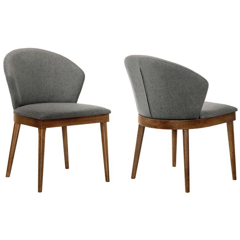 Image 1 Juno Set of 2 Dining Side Chairs in Charcoal Fabric and Walnut Wood