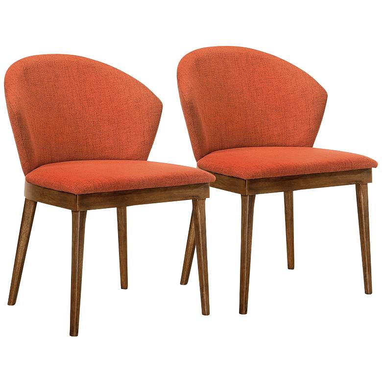 Image 2 Juno Set of 2 Dining Side Chairs in Orange Fabric and Walnut Wood