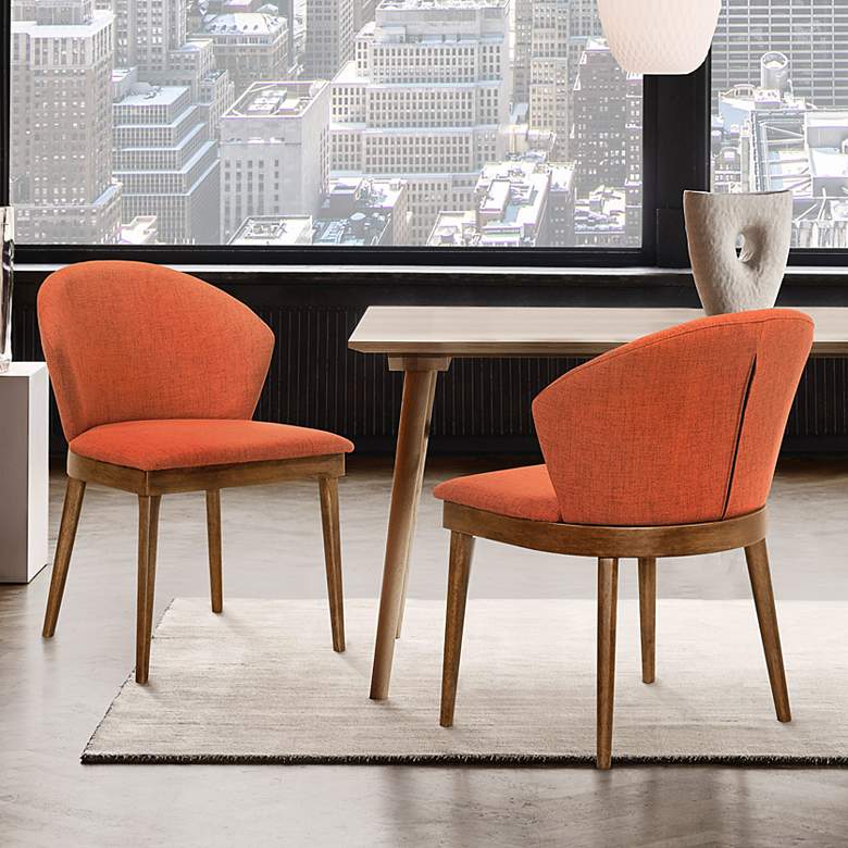 Image 1 Juno Set of 2 Dining Side Chairs in Orange Fabric and Walnut Wood