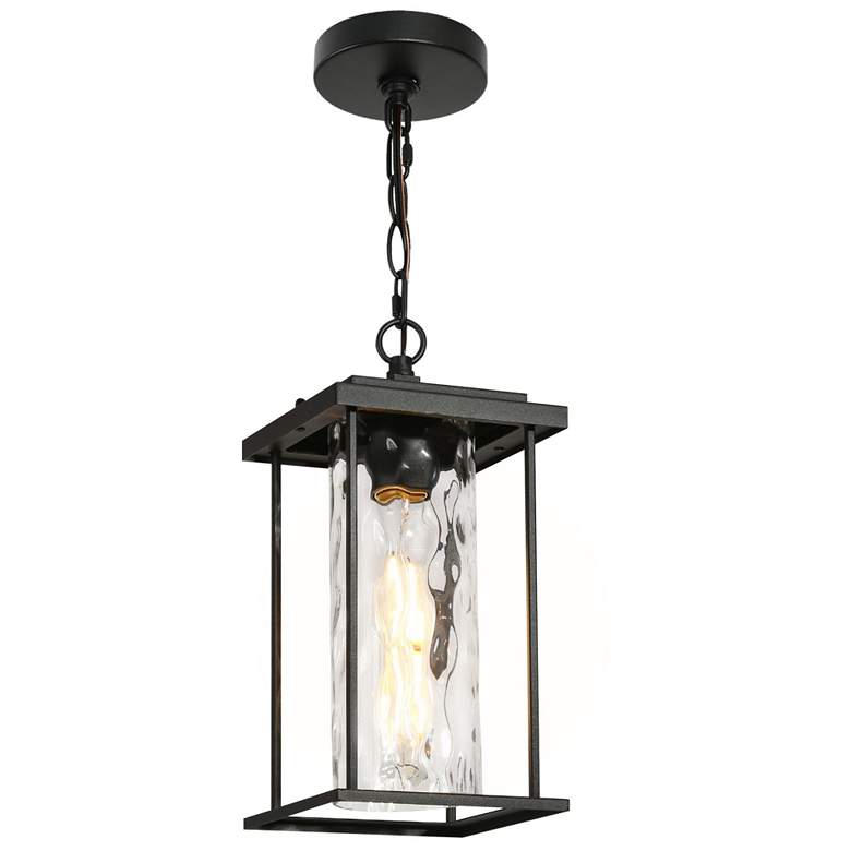 Image 1 Jushoa 14.2" High Black Glass Outdoor Hanging Light