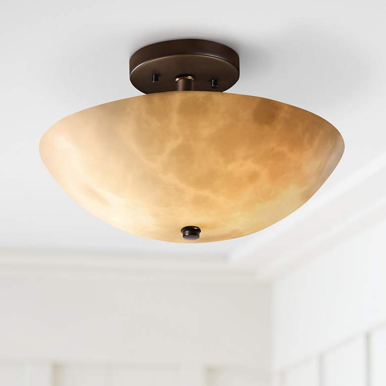 Image 1 Justice Clouds 14" Semi-Flush Bronze and Faux Stone Ceiling Light