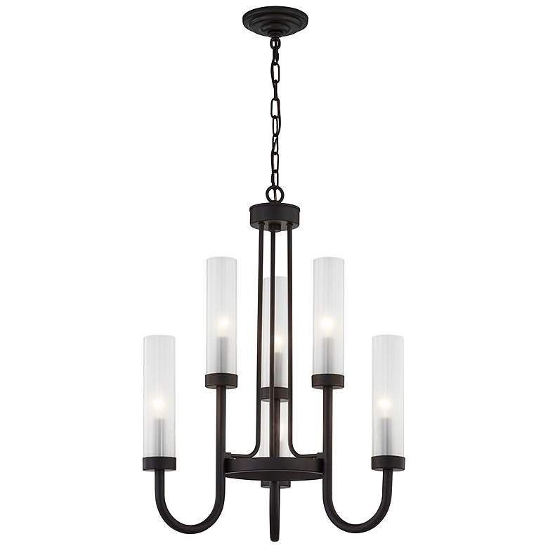 Image 2 Justice Design Anchor 22 1/2" Matte Black and Frosted Glass Chandelier