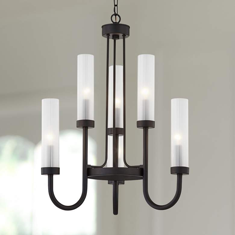 Image 1 Justice Design Anchor 22 1/2" Matte Black and Frosted Glass Chandelier
