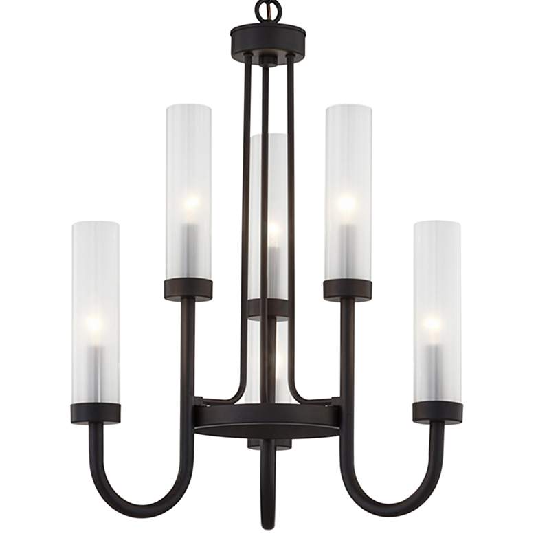 Image 3 Justice Design Anchor 22 1/2" Matte Black and Frosted Glass Chandelier more views