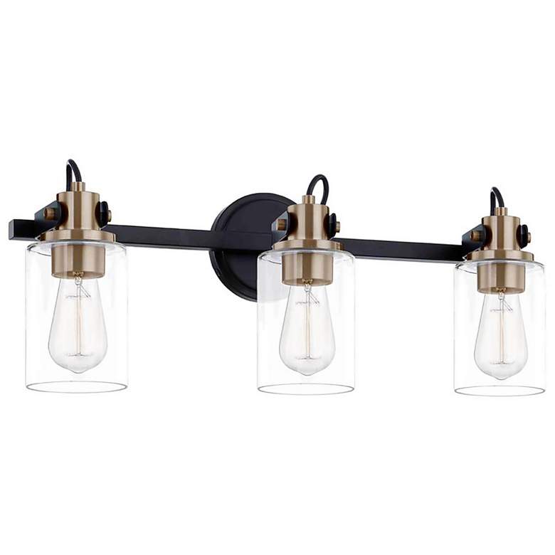 Image 2 Justice Design Brooklyn 23 1/2 inch Black and Brass 3-Light Bath Light more views