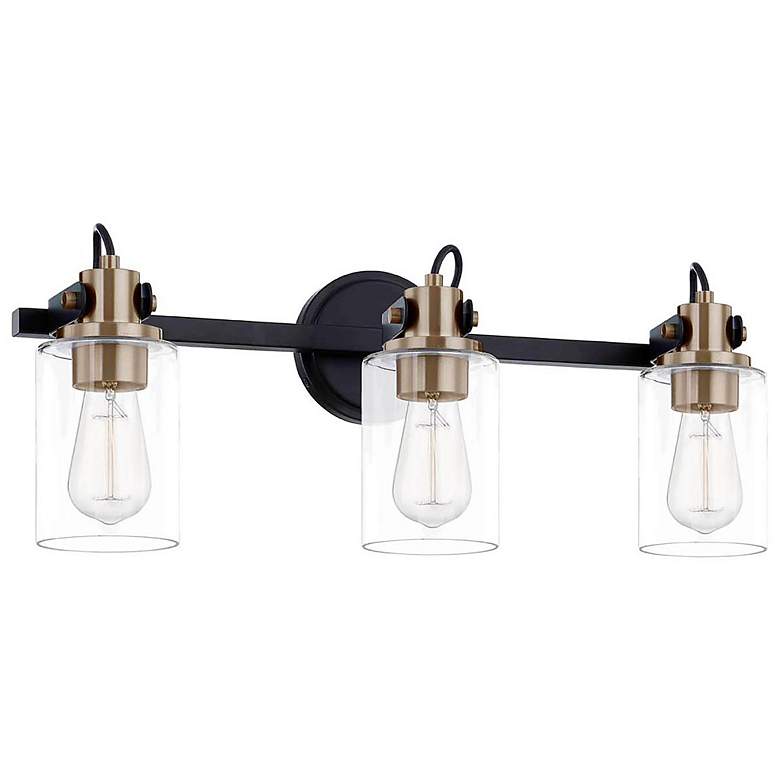 Image 3 Justice Design Brooklyn 23 1/2 inch Black and Brass 3-Light Bath Light more views