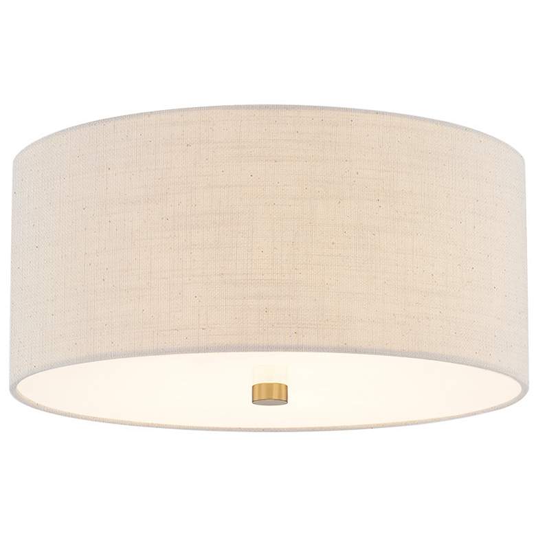 Image 1 Justice Design Classic 14" Wide Brass and Cream Linen Ceiling Light
