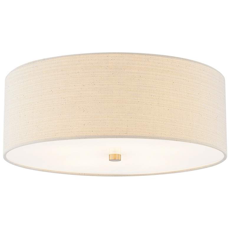 Image 1 Justice Design Classic 18" Brass and Cream Linen Drum Ceiling Light