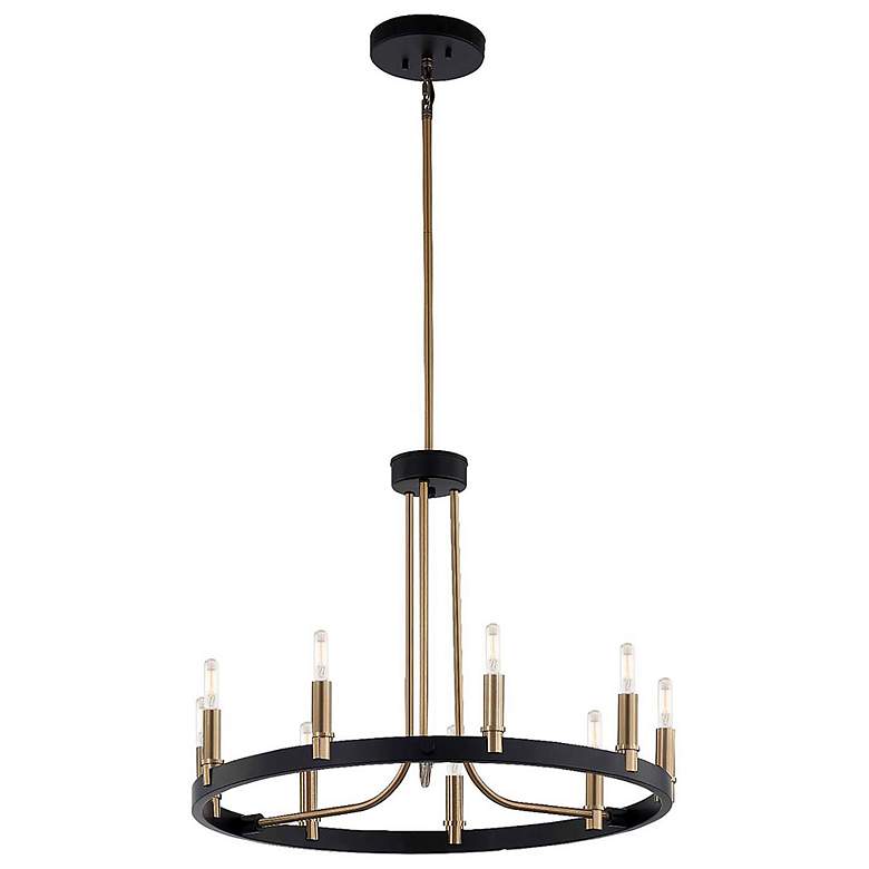 Image 1 Justice Design Clayton 23" Brass Black 9-Light Round Ring Chandelier