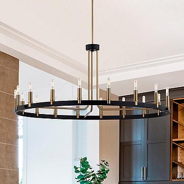 Justice Design Clayton 42" Wide Brass Black 18-Light Ring Chandelier