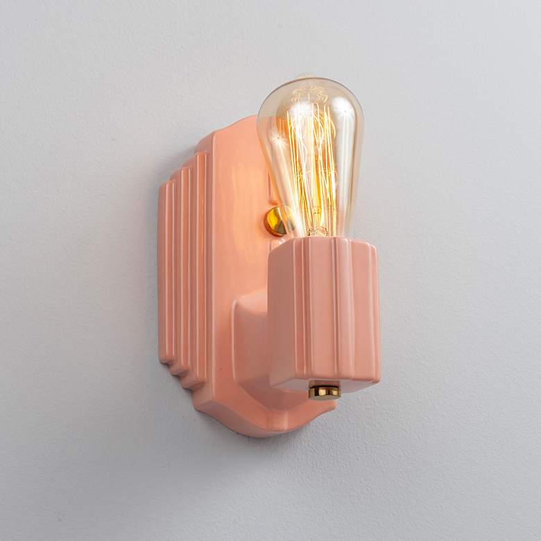 Image 1 Justice Design Deco 8 1/4"H Gloss Blush Ceramic Wall Sconce