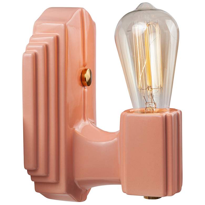 Image 3 Justice Design Deco 8 1/4 inchH Gloss Blush Ceramic Wall Sconce more views