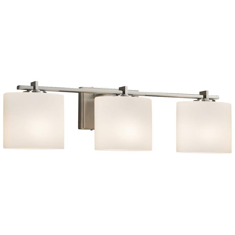 Image 1 Justice Design Era 26 3/4" Nickel 3-Light Oval Shade Bath Light