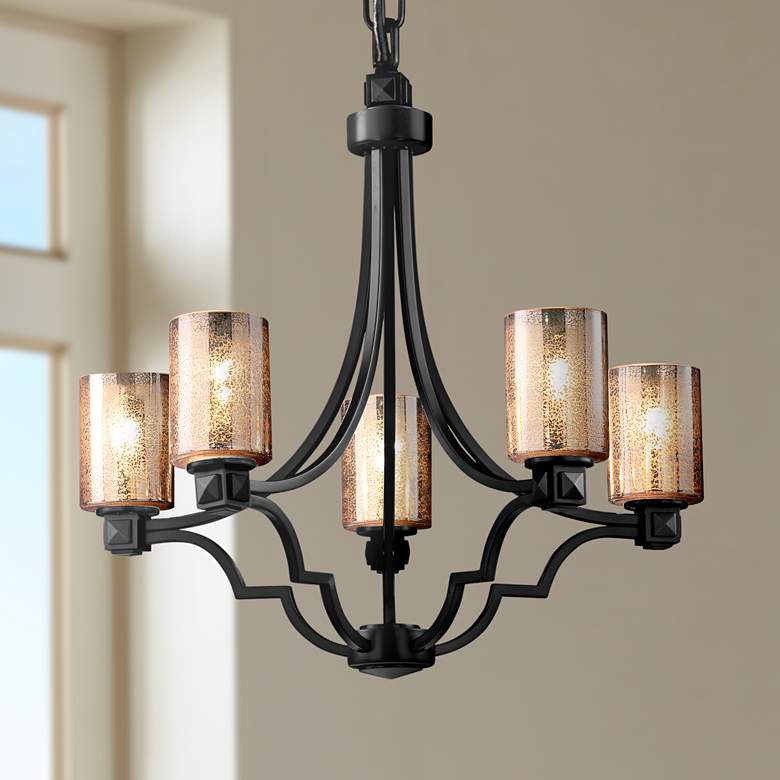 Image 1 Justice Design Fusion Argyle 28" Mercury Glass 5-Light Chandelier