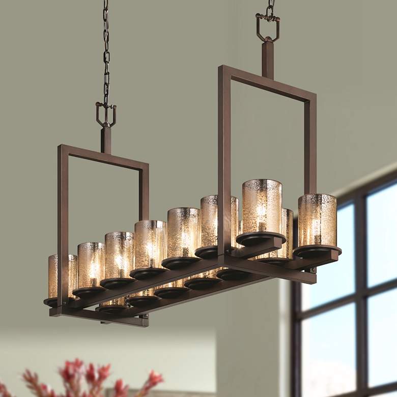 Image 1 Justice Design Fusion Dakota 42" Bronze 14-Light Linear Chandelier
