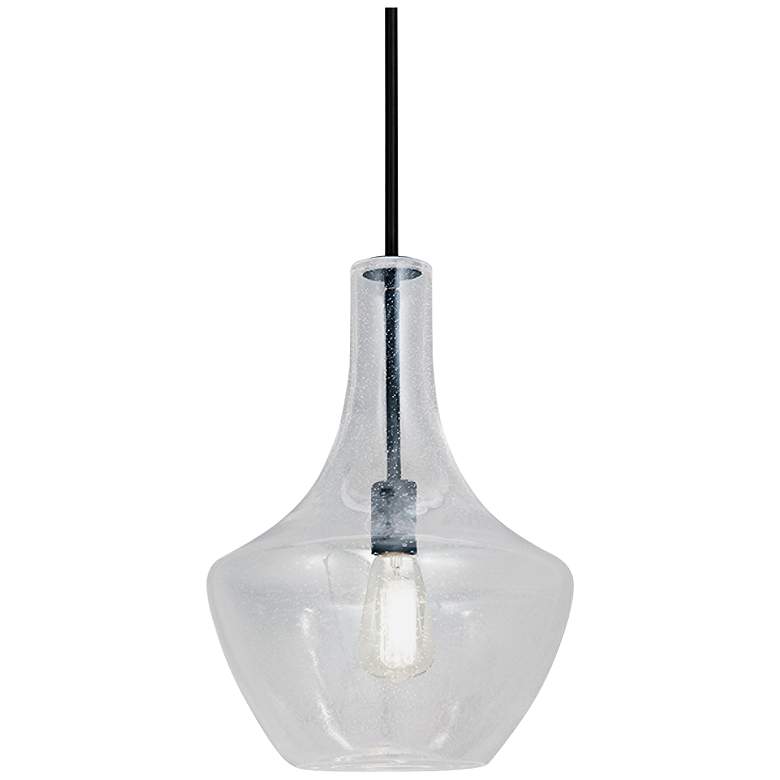 Image 2 Justice Design Fusion Harlow 14" Black Seeded Glass Pendant Light