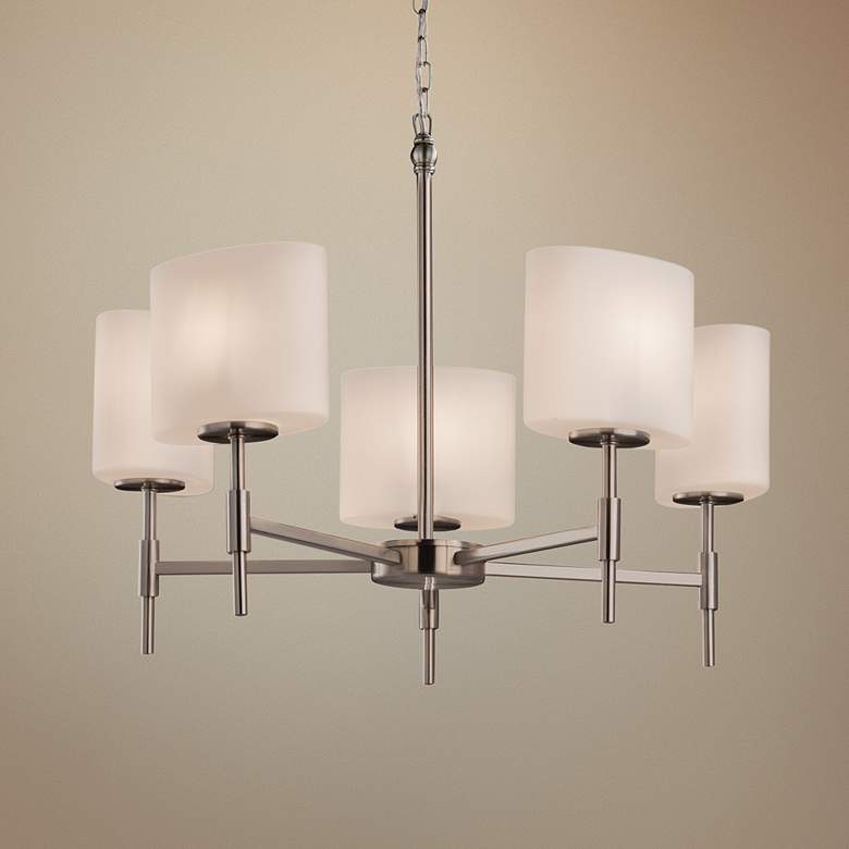 Image 1 Justice Design Fusion Union 23 1/2 inch Nickel and Opal 5-Light Chandelier