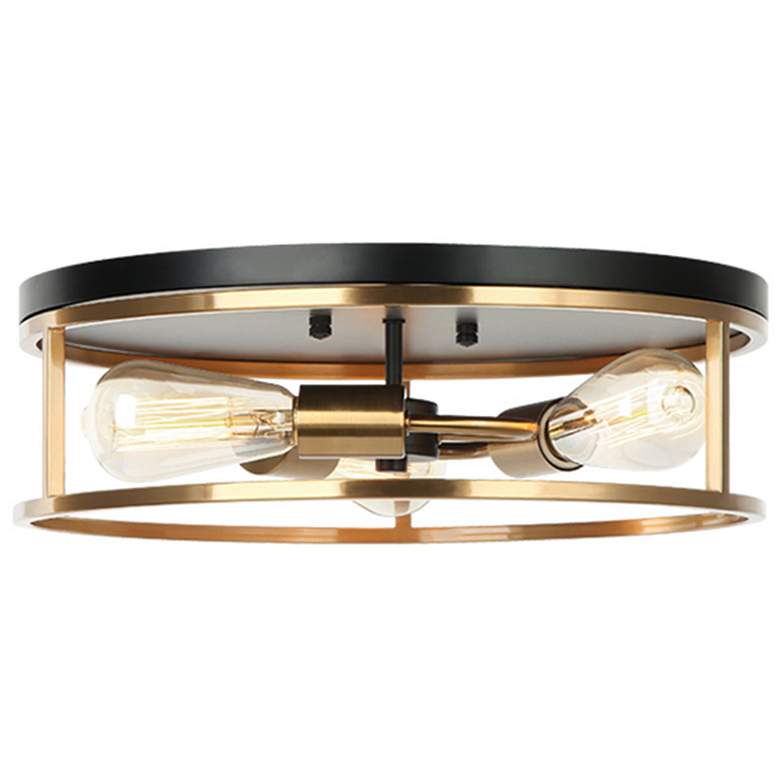Justice Design Knox 16&quot; Wide 3-Light Black and Brass Flushmount