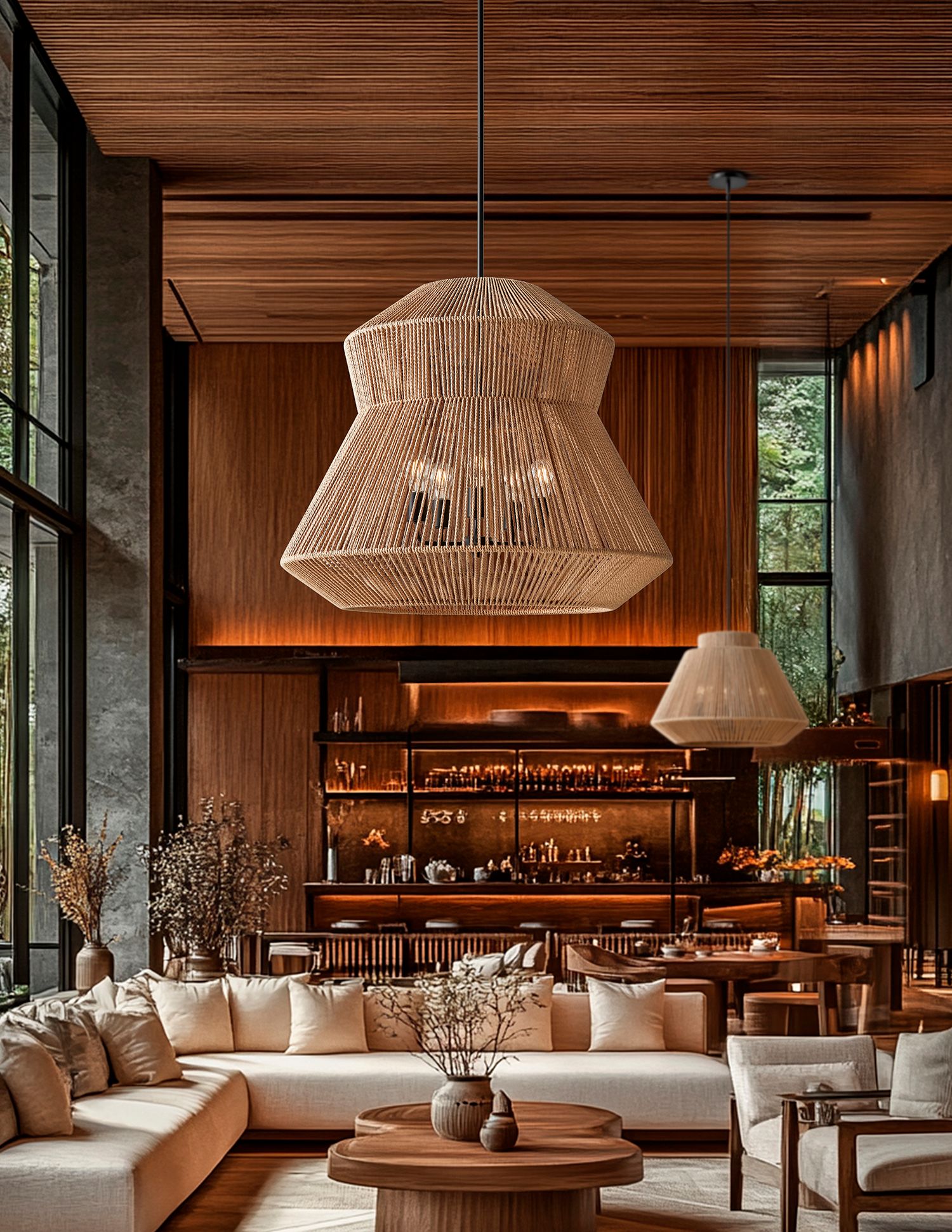 Justice Design Nido 24"W Black Pendant Light with Rope Shade