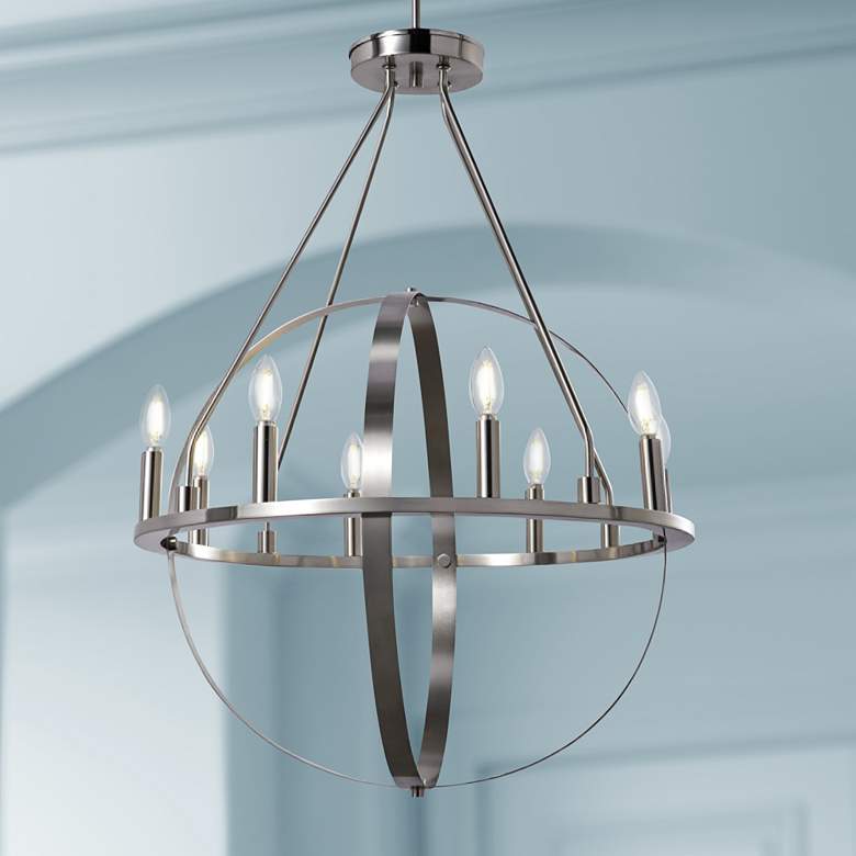 Image 1 Justice Design Orbit 24"W Brushed Nickel 8-Light Chandelier