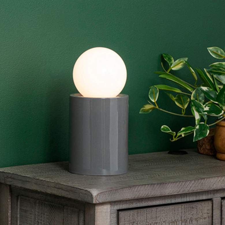 Image 1 Justice Design Portable 11 1/2" Gloss Gray Ceramic Accent Table Lamp