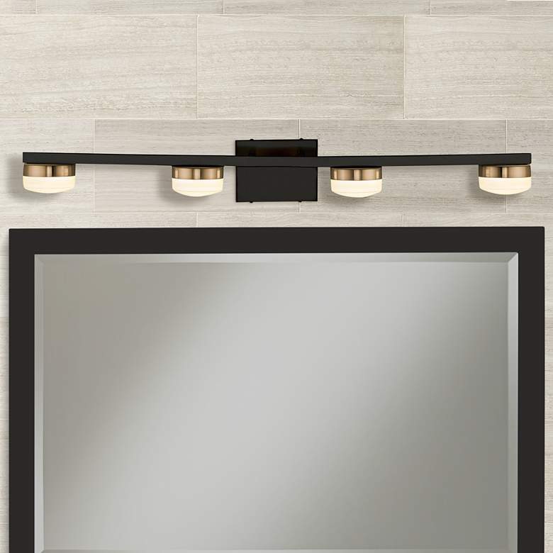 Image 1 Justice Design Puck 33"W Matte Black 4-Light LED Bath Light