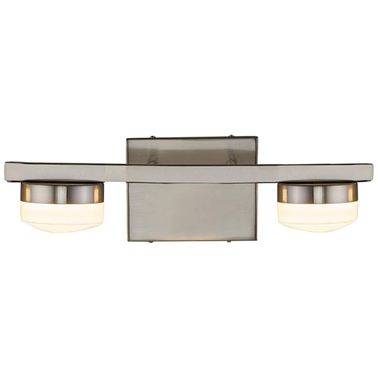 Image 2 Justice Design Puck 4 1/2 inch High Brushed Nickel 2-Light LED Wall Sconce