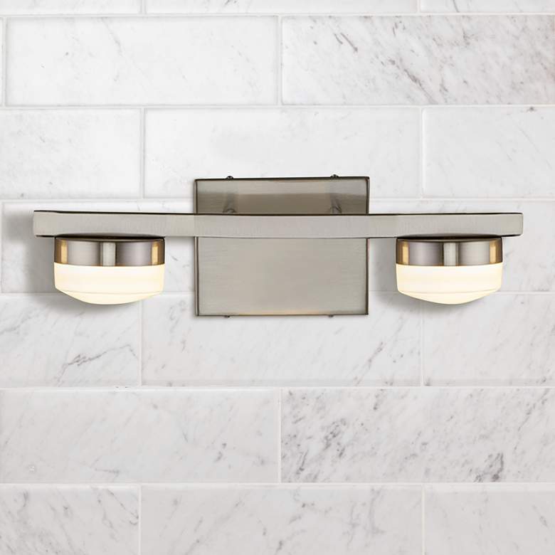 Image 1 Justice Design Puck 4 1/2" High Brushed Nickel 2-Light LED Wall Sconce