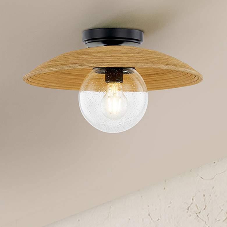 Image 1 Justice Design Rattan Caribe 15"W Matte Black Ceiling Light