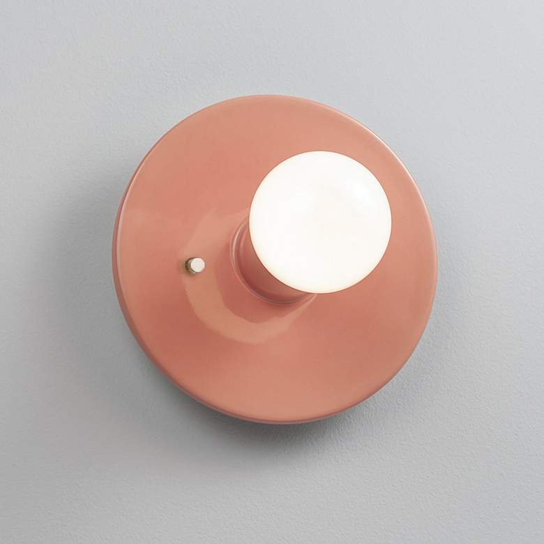 Image 1 Justice Design Stepped Discus 8"H Gloss Blush Wall Sconce