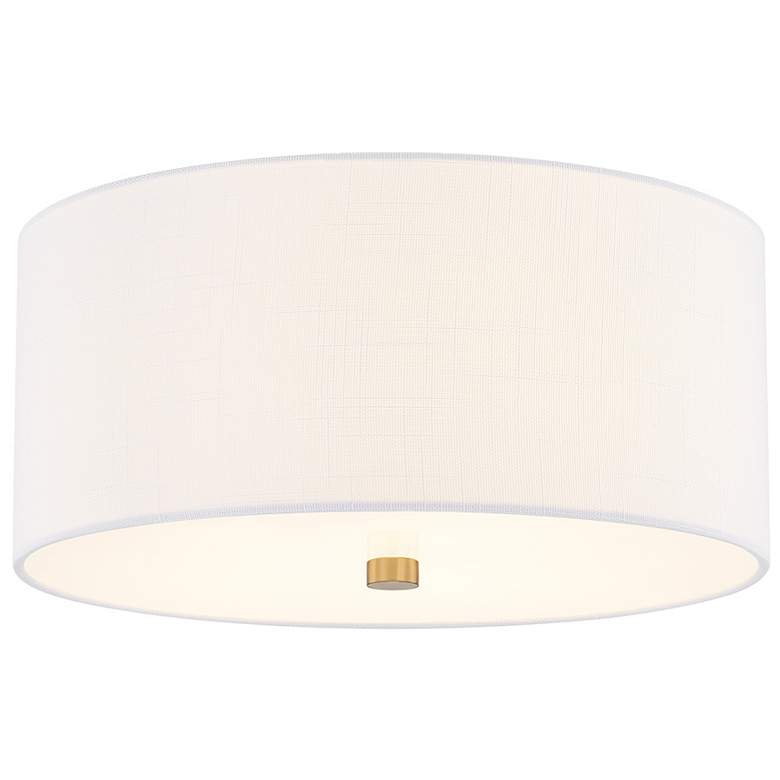 Image 1 Justice Design Textile 14" Brushed Brass White Shade Ceiling Light