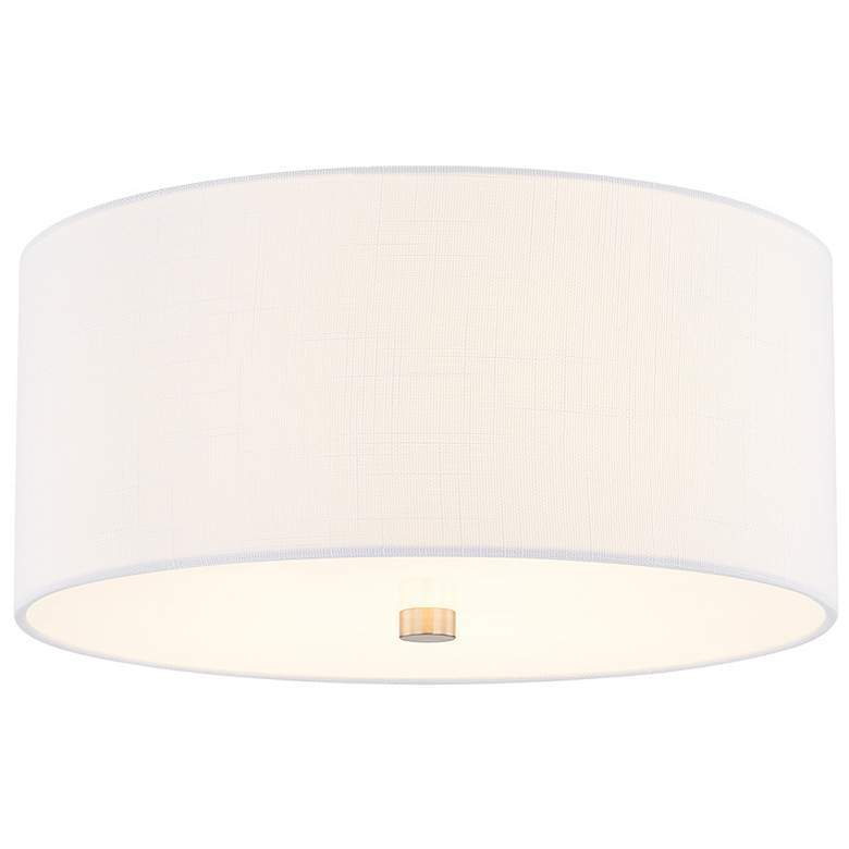 Image 1 Justice Design Textile 14" Wide Nickel White Linen Drum Ceiling Light