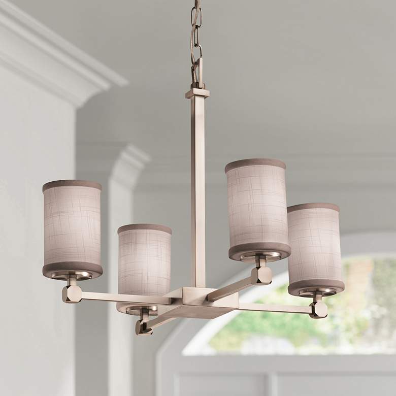 Image 1 Justice Design Textile 21" Chrome and Gray LED Shade Chandelier
