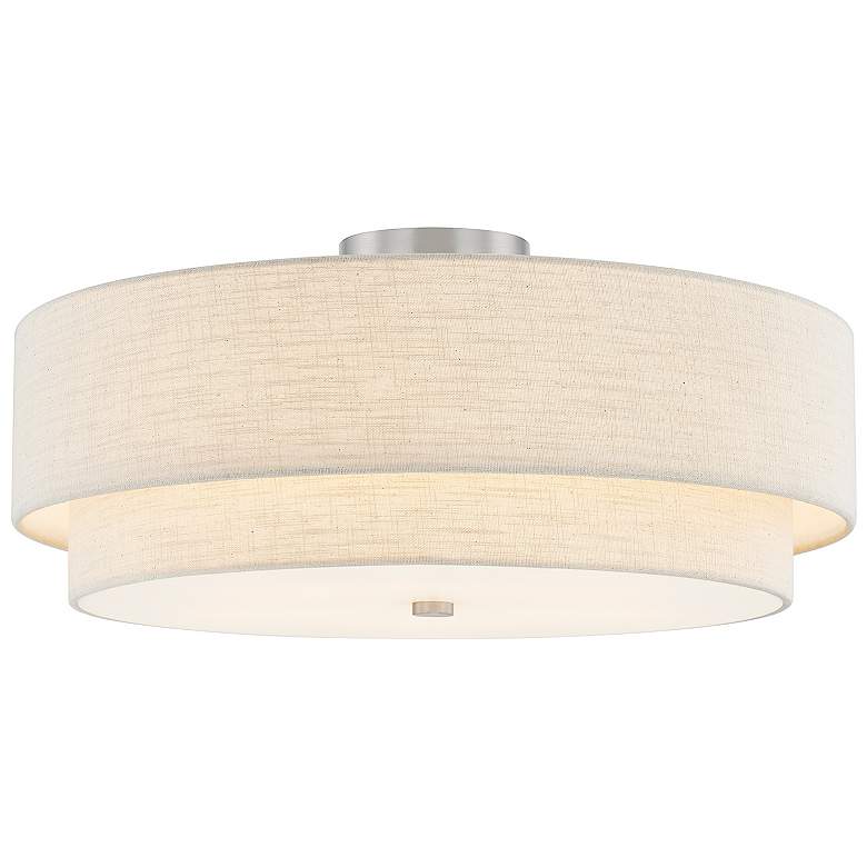 Image 3 Justice Design Textile 22" Nickel Cream Tiered Shade Ceiling Light