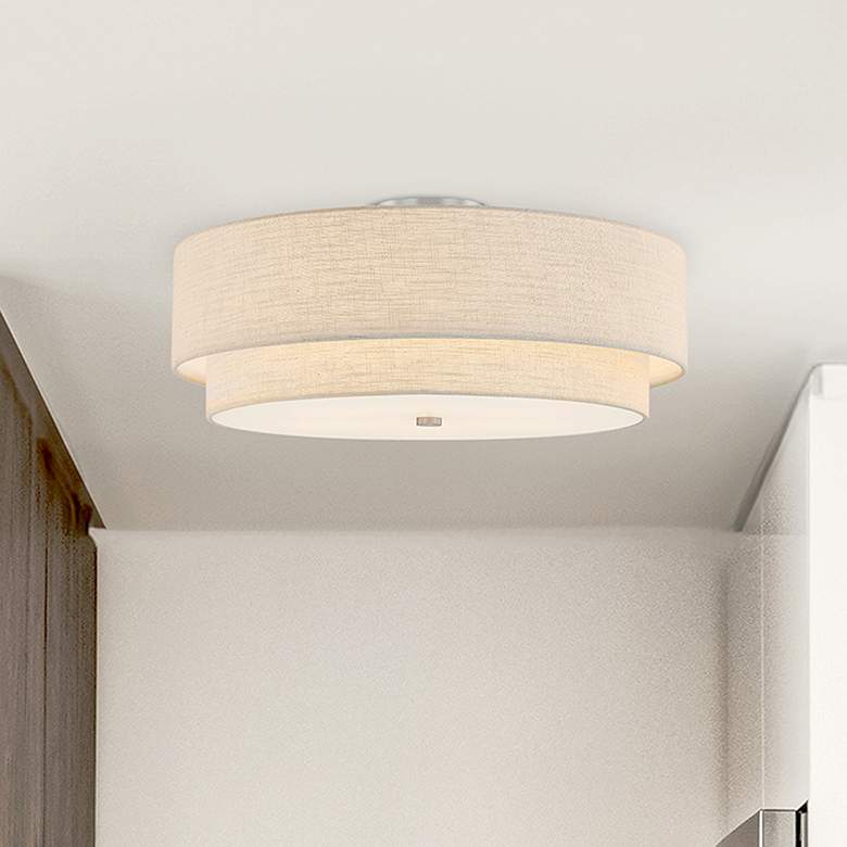 Image 2 Justice Design Textile 22" Nickel Cream Tiered Shade Ceiling Light