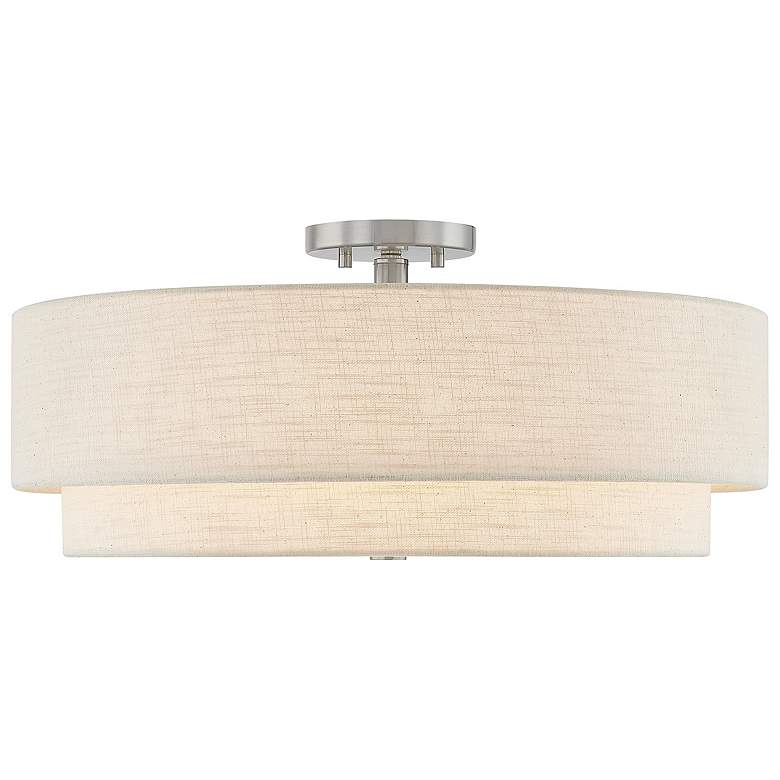 Image 4 Justice Design Textile 22" Nickel Cream Tiered Shade Ceiling Light more views
