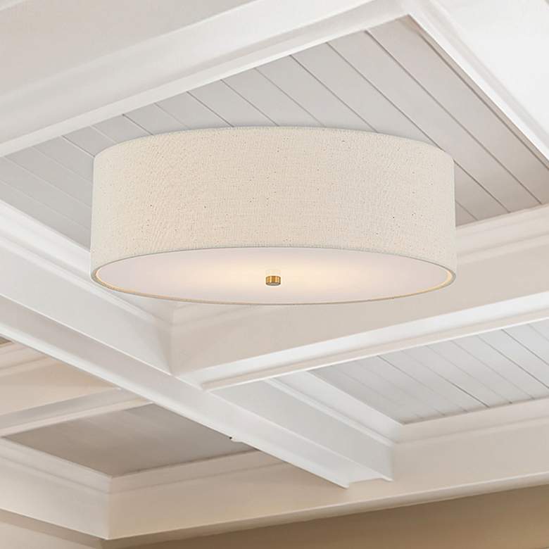 Image 2 Justice Design Textile 24" Brushed Brass Cream Shade Ceiling Light