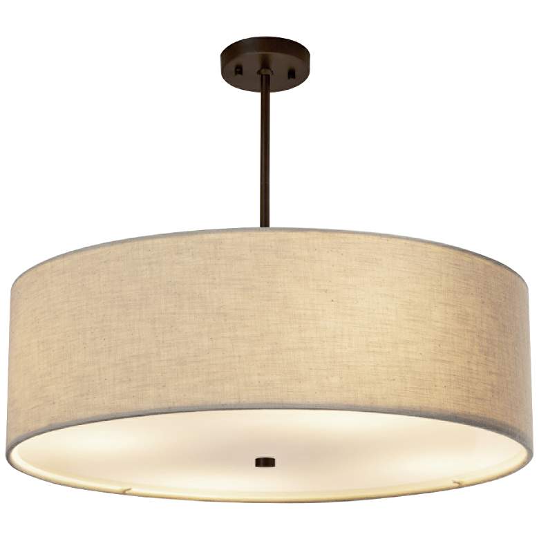 Image 2 Justice Design Textile 24" Classic Bronze Cream Drum Pendant Light