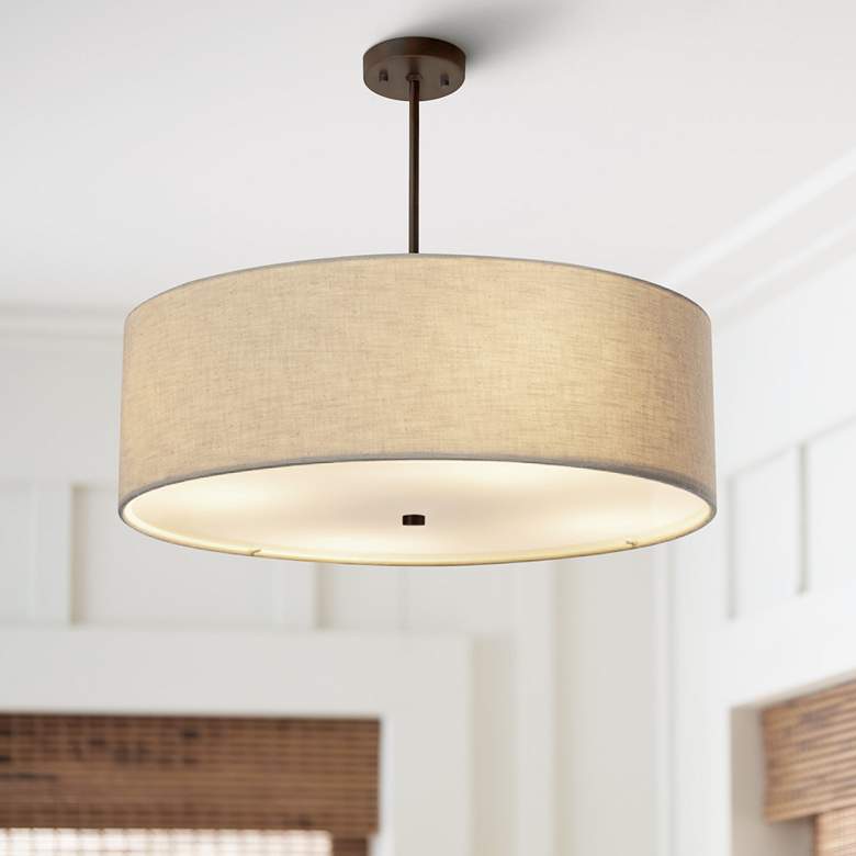 Image 1 Justice Design Textile 24" Classic Bronze Cream Drum Pendant Light