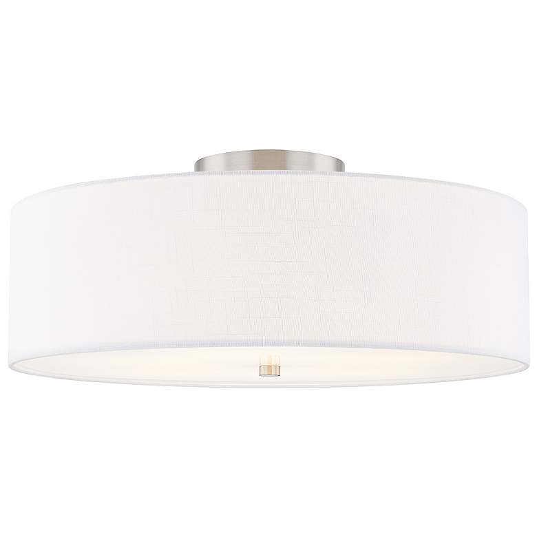 Image 3 Justice Design Textile 24" Nickel White Shade Semi-Flush Ceiling Light