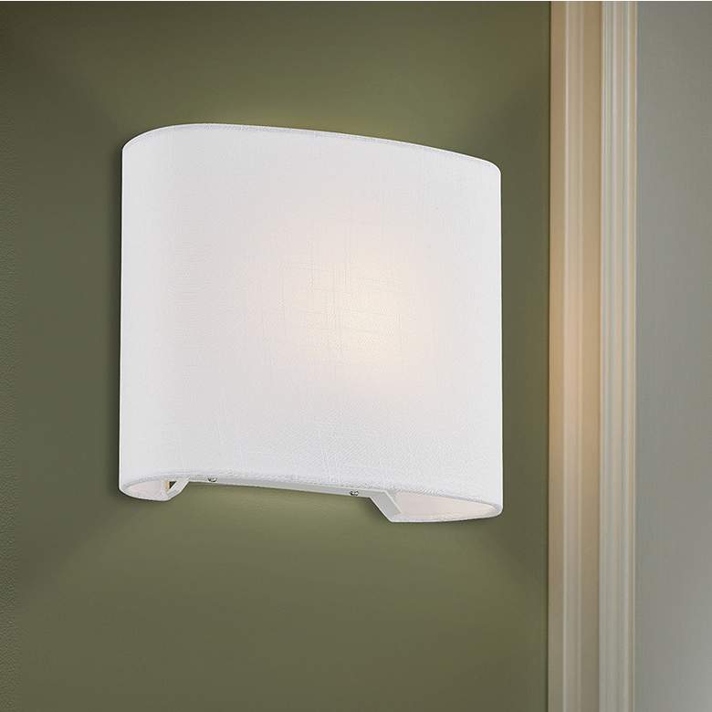 Image 1 Justice Design Textile 9 3/4" High White Linen Oval ADA Wall Sconce